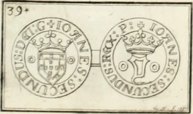 An illustration from Historia genealogica da casa real portugueza : desde a sua origem até o presente, com as familias illustres, que precedem dos reys, e dos serenissimos duques de Bragança ..., 1735, leaf 528
