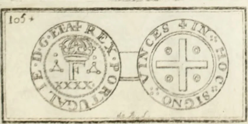 An illustration from Historia genealogica da casa real portugueza : desde a sua origem até o presente, com as familias illustres, que precedem dos reys, e dos serenissimos duques de Bragança ..., 1735, leaf 544