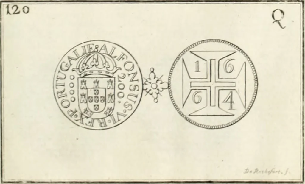 An illustration from Historia genealogica da casa real portugueza : desde a sua origem até o presente, com as familias illustres, que precedem dos reys, e dos serenissimos duques de Bragança ..., 1735, leaf 548