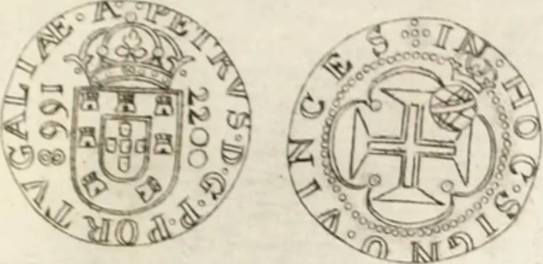 An illustration from Historia genealogica da casa real portugueza : desde a sua origem até o presente, com as familias illustres, que precedem dos reys, e dos serenissimos duques de Bragança ..., 1735, leaf 550