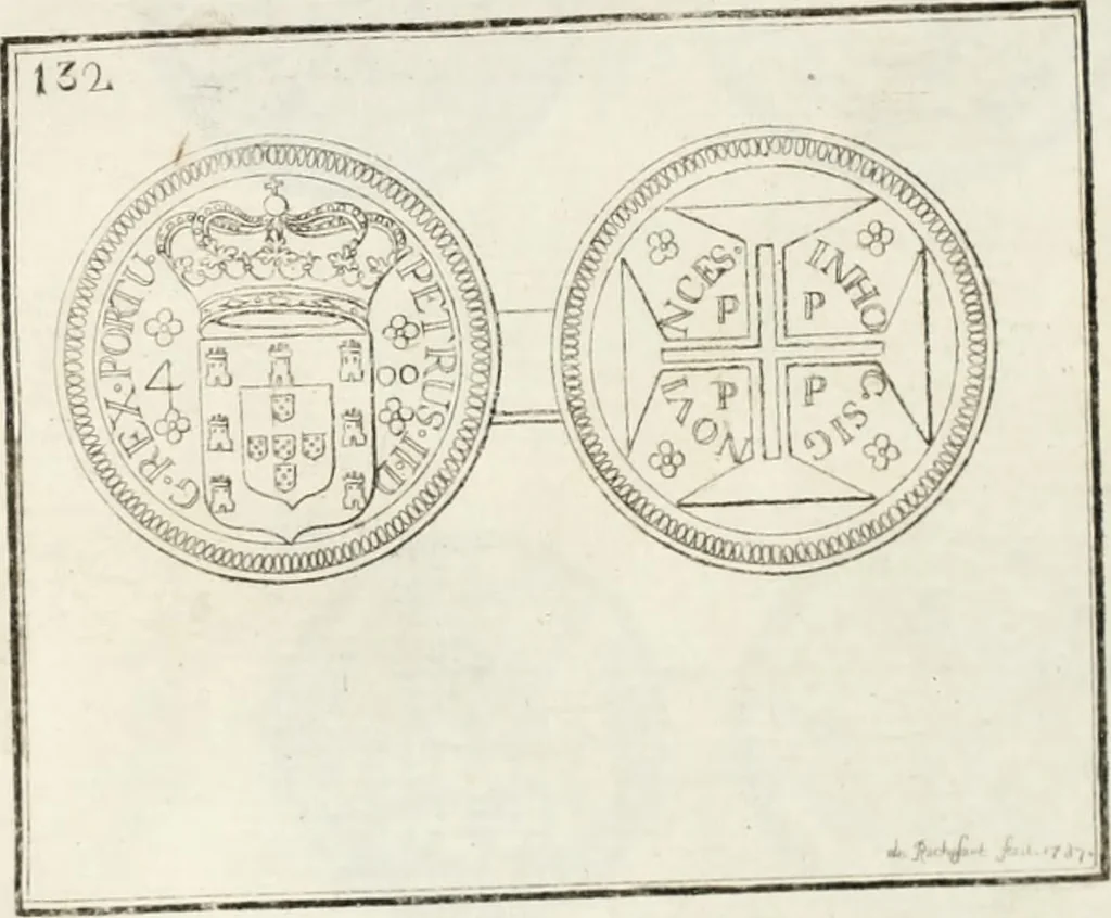 An illustration from Historia genealogica da casa real portugueza : desde a sua origem até o presente, com as familias illustres, que precedem dos reys, e dos serenissimos duques de Bragança ..., 1735, leaf 550
