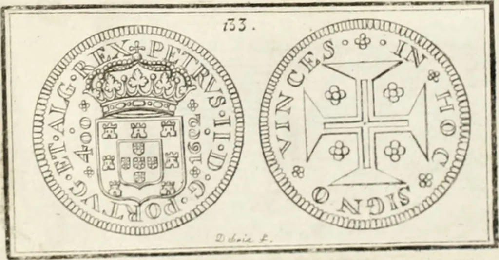 An illustration from Historia genealogica da casa real portugueza : desde a sua origem até o presente, com as familias illustres, que precedem dos reys, e dos serenissimos duques de Bragança ..., 1735, leaf 550