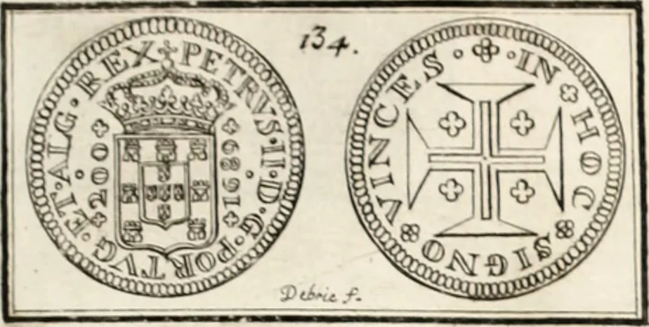 An illustration from Historia genealogica da casa real portugueza : desde a sua origem até o presente, com as familias illustres, que precedem dos reys, e dos serenissimos duques de Bragança ..., 1735, leaf 552