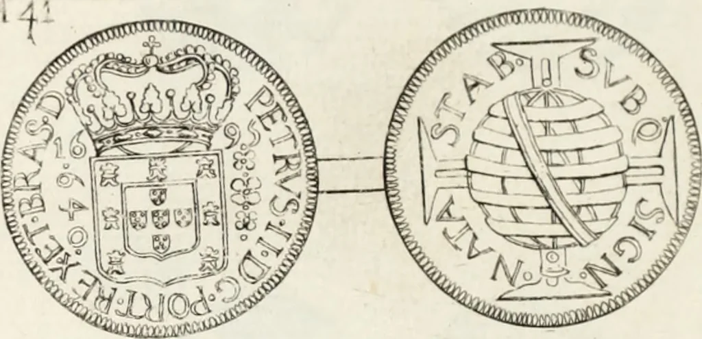 An illustration from Historia genealogica da casa real portugueza : desde a sua origem até o presente, com as familias illustres, que precedem dos reys, e dos serenissimos duques de Bragança ..., 1735, leaf 552
