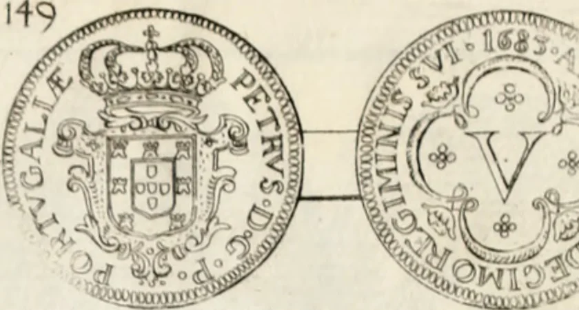 An illustration from Historia genealogica da casa real portugueza : desde a sua origem até o presente, com as familias illustres, que precedem dos reys, e dos serenissimos duques de Bragança ..., 1735, leaf 554