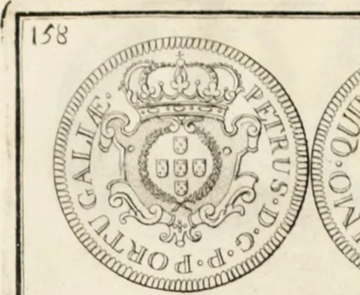 An illustration from Historia genealogica da casa real portugueza : desde a sua origem até o presente, com as familias illustres, que precedem dos reys, e dos serenissimos duques de Bragança ..., 1735, leaf 556