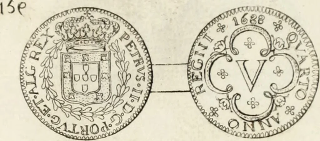 An illustration from Historia genealogica da casa real portugueza : desde a sua origem até o presente, com as familias illustres, que precedem dos reys, e dos serenissimos duques de Bragança ..., 1735, leaf 556