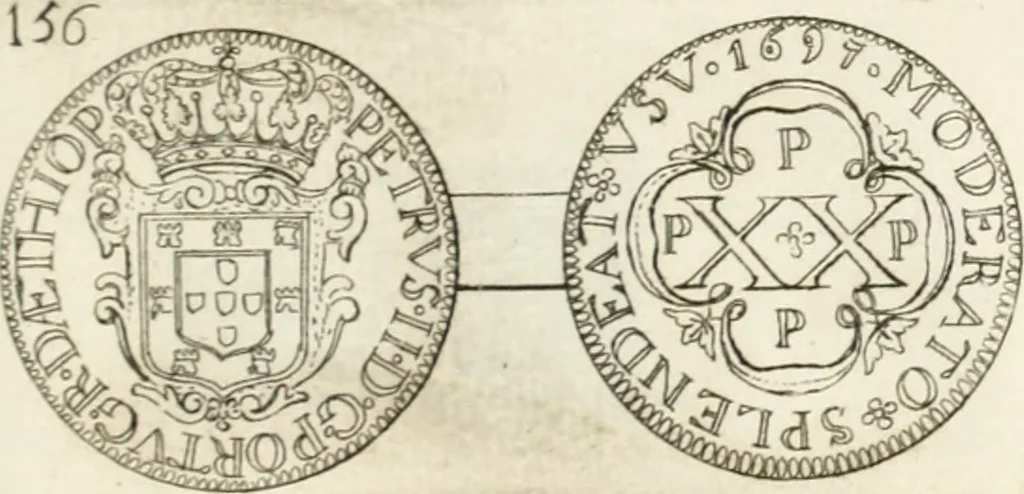 An illustration from Historia genealogica da casa real portugueza : desde a sua origem até o presente, com as familias illustres, que precedem dos reys, e dos serenissimos duques de Bragança ..., 1735, leaf 556