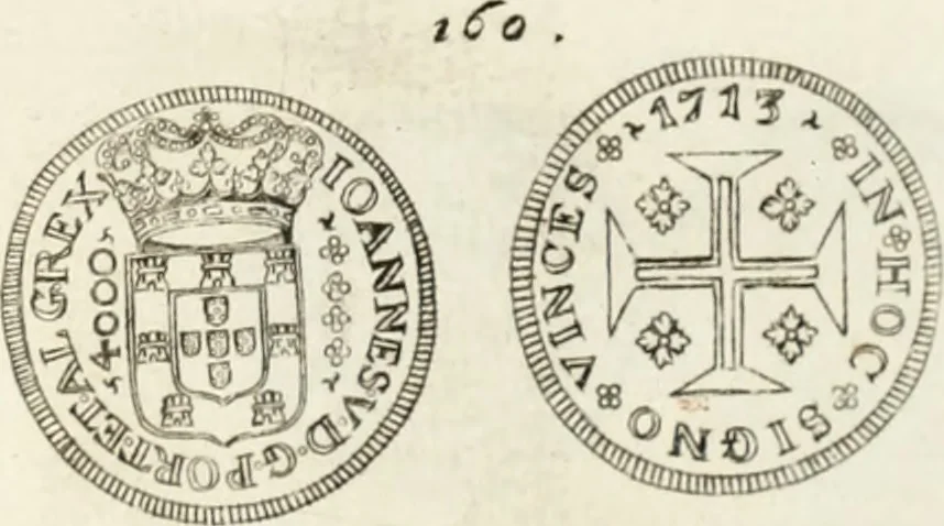 An illustration from Historia genealogica da casa real portugueza : desde a sua origem até o presente, com as familias illustres, que precedem dos reys, e dos serenissimos duques de Bragança ..., 1735, leaf 556