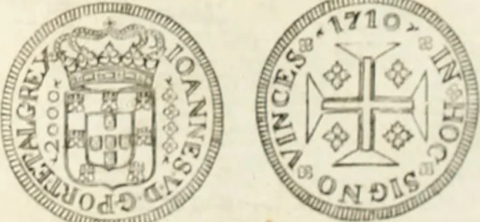 An illustration from Historia genealogica da casa real portugueza : desde a sua origem até o presente, com as familias illustres, que precedem dos reys, e dos serenissimos duques de Bragança ..., 1735, leaf 556