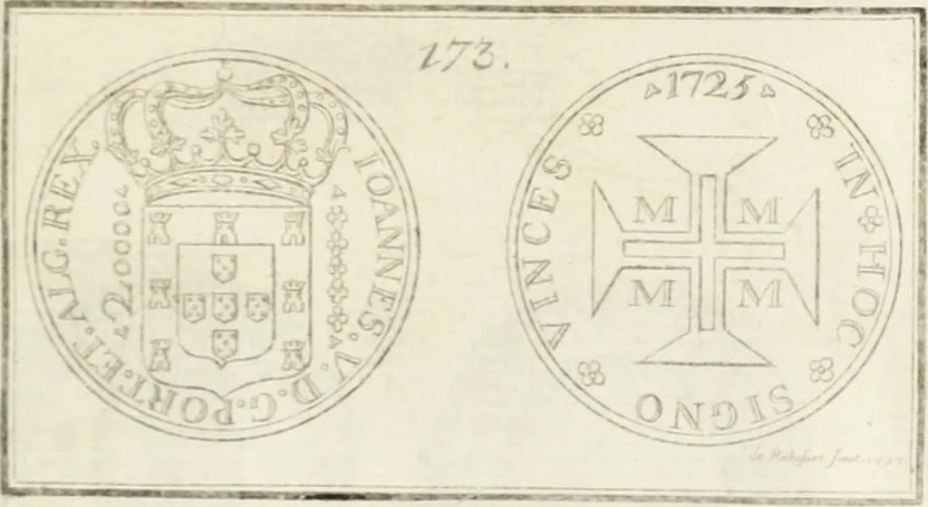 An illustration from Historia genealogica da casa real portugueza : desde a sua origem até o presente, com as familias illustres, que precedem dos reys, e dos serenissimos duques de Bragança ..., 1735, leaf 560