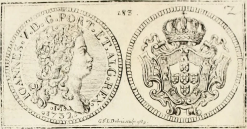 An illustration from Historia genealogica da casa real portugueza : desde a sua origem até o presente, com as familias illustres, que precedem dos reys, e dos serenissimos duques de Bragança ..., 1735, leaf 562