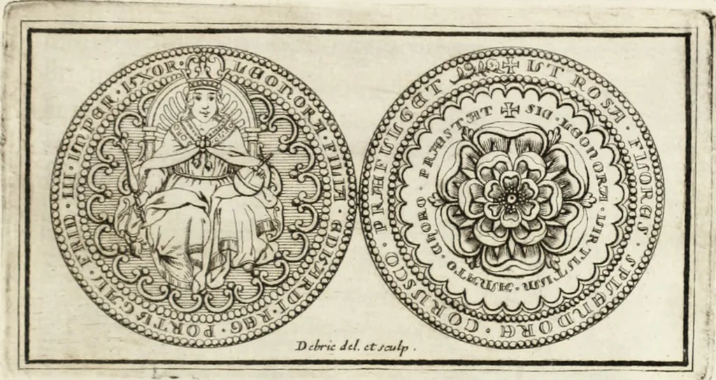 An illustration from Historia genealogica da casa real portugueza : desde a sua origem até o presente, com as familias illustres, que precedem dos reys, e dos serenissimos duques de Bragança ..., 1735, leaf 566
