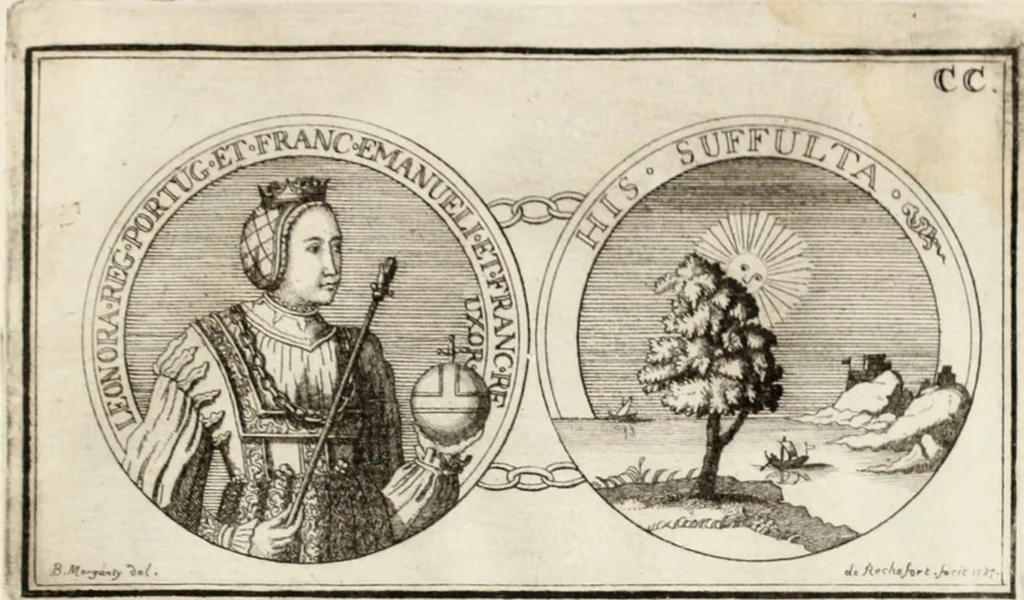 An illustration from Historia genealogica da casa real portugueza : desde a sua origem até o presente, com as familias illustres, que precedem dos reys, e dos serenissimos duques de Bragança ..., 1735, leaf 568