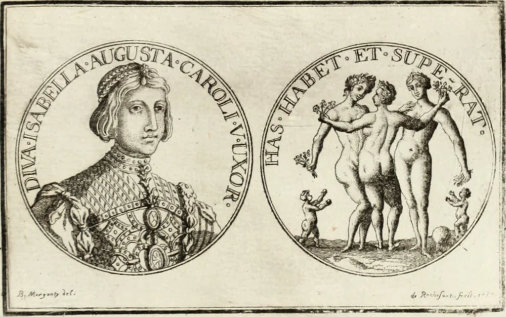 An illustration from Historia genealogica da casa real portugueza : desde a sua origem até o presente, com as familias illustres, que precedem dos reys, e dos serenissimos duques de Bragança ..., 1735, leaf 568