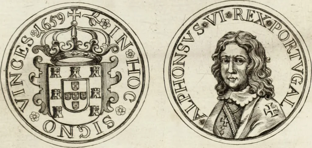 An illustration from Historia genealogica da casa real portugueza : desde a sua origem até o presente, com as familias illustres, que precedem dos reys, e dos serenissimos duques de Bragança ..., 1735, leaf 572