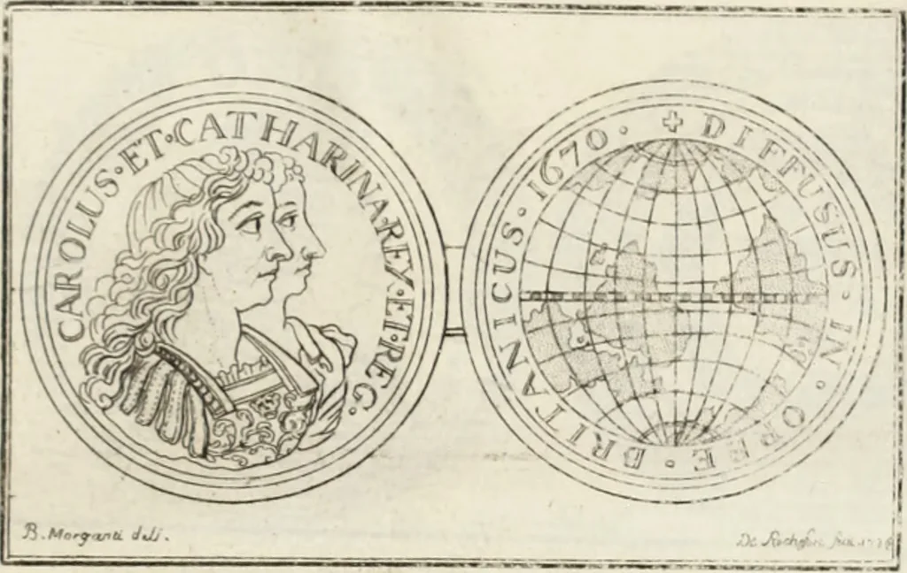 An illustration from Historia genealogica da casa real portugueza : desde a sua origem até o presente, com as familias illustres, que precedem dos reys, e dos serenissimos duques de Bragança ..., 1735, leaf 574