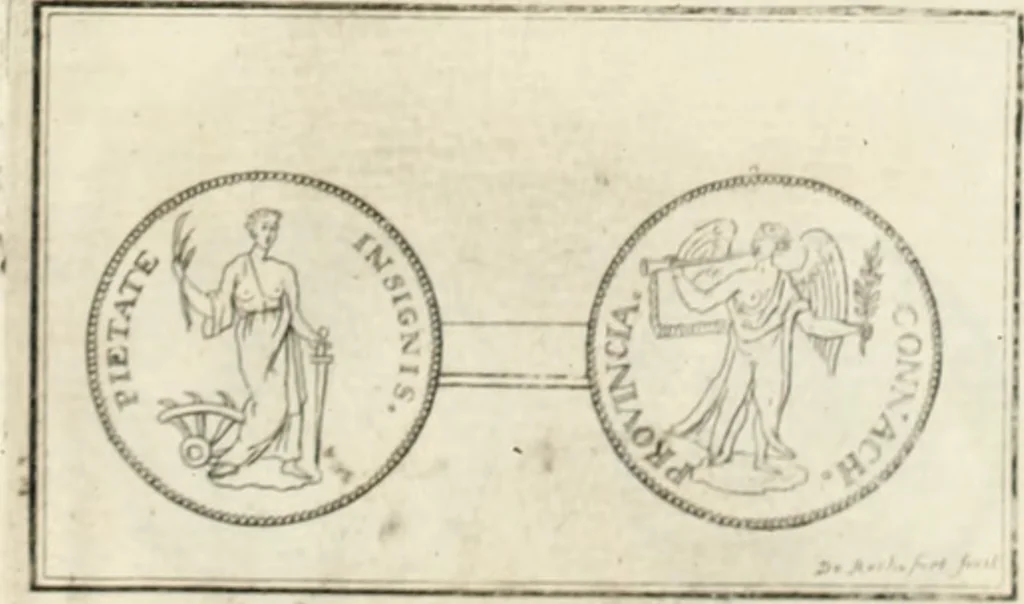 An illustration from Historia genealogica da casa real portugueza : desde a sua origem até o presente, com as familias illustres, que precedem dos reys, e dos serenissimos duques de Bragança ..., 1735, leaf 574
