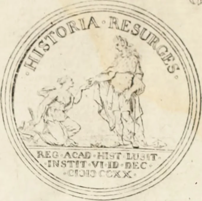 An illustration from Historia genealogica da casa real portugueza : desde a sua origem até o presente, com as familias illustres, que precedem dos reys, e dos serenissimos duques de Bragança ..., 1735, leaf 576