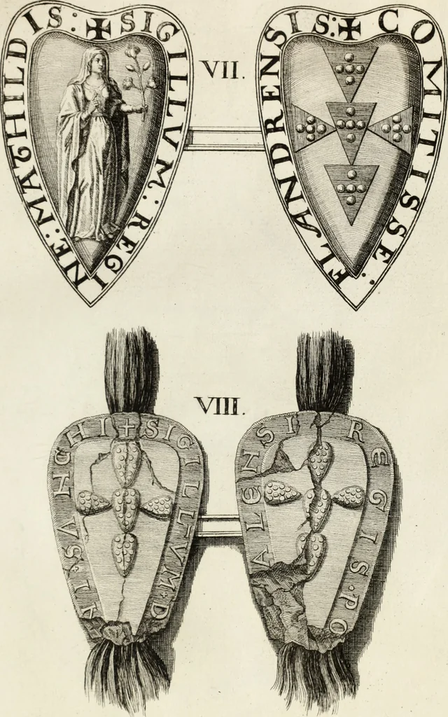 An illustration from Historia genealogica da casa real portugueza : desde a sua origem até o presente, com as familias illustres, que precedem dos reys, e dos serenissimos duques de Bragança ..., 1735, leaf 86