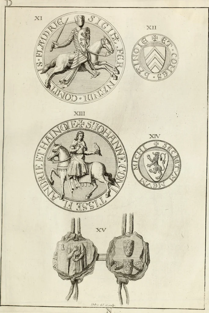 An illustration from Historia genealogica da casa real portugueza : desde a sua origem até o presente, com as familias illustres, que precedem dos reys, e dos serenissimos duques de Bragança ..., 1735, leaf 90