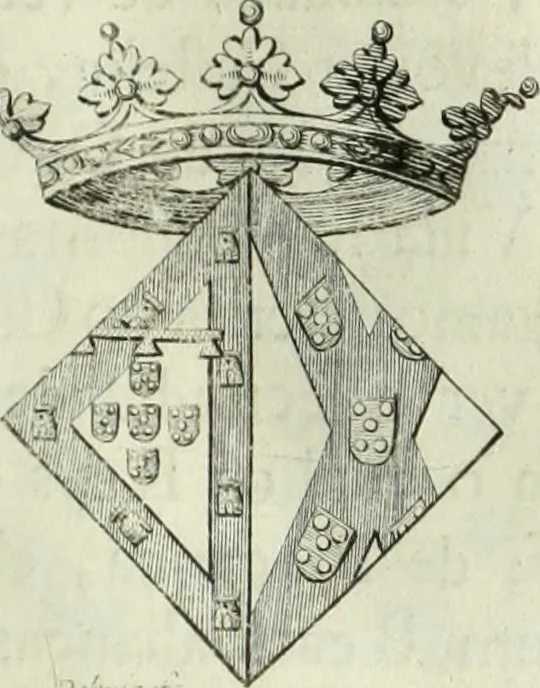 An illustration from Historia genealogica da casa real portugueza : desde a sua origem até o presente, com as familias illustres, que precedem dos reys, e dos serenissimos duques de Bragança ..., 1735, leaf 112