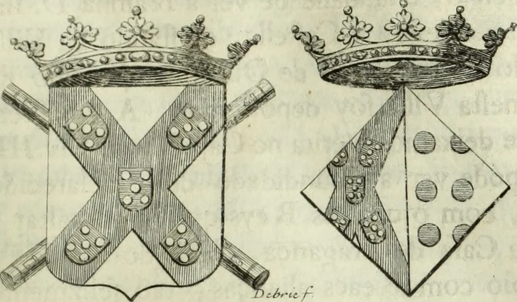 An illustration from Historia genealogica da casa real portugueza : desde a sua origem até o presente, com as familias illustres, que precedem dos reys, e dos serenissimos duques de Bragança ..., 1735, leaf 114