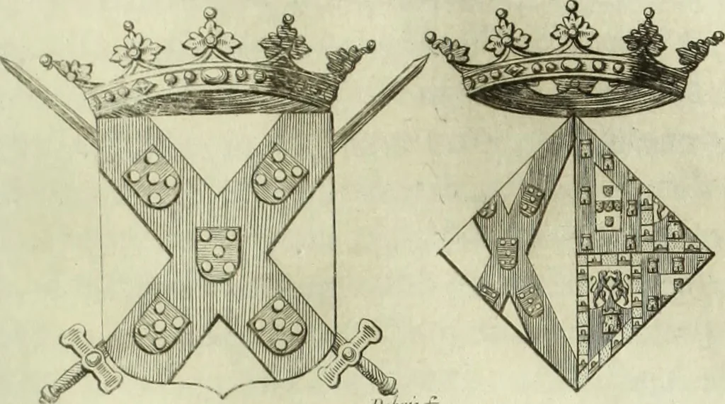 An illustration from Historia genealogica da casa real portugueza : desde a sua origem até o presente, com as familias illustres, que precedem dos reys, e dos serenissimos duques de Bragança ..., 1735, leaf 190