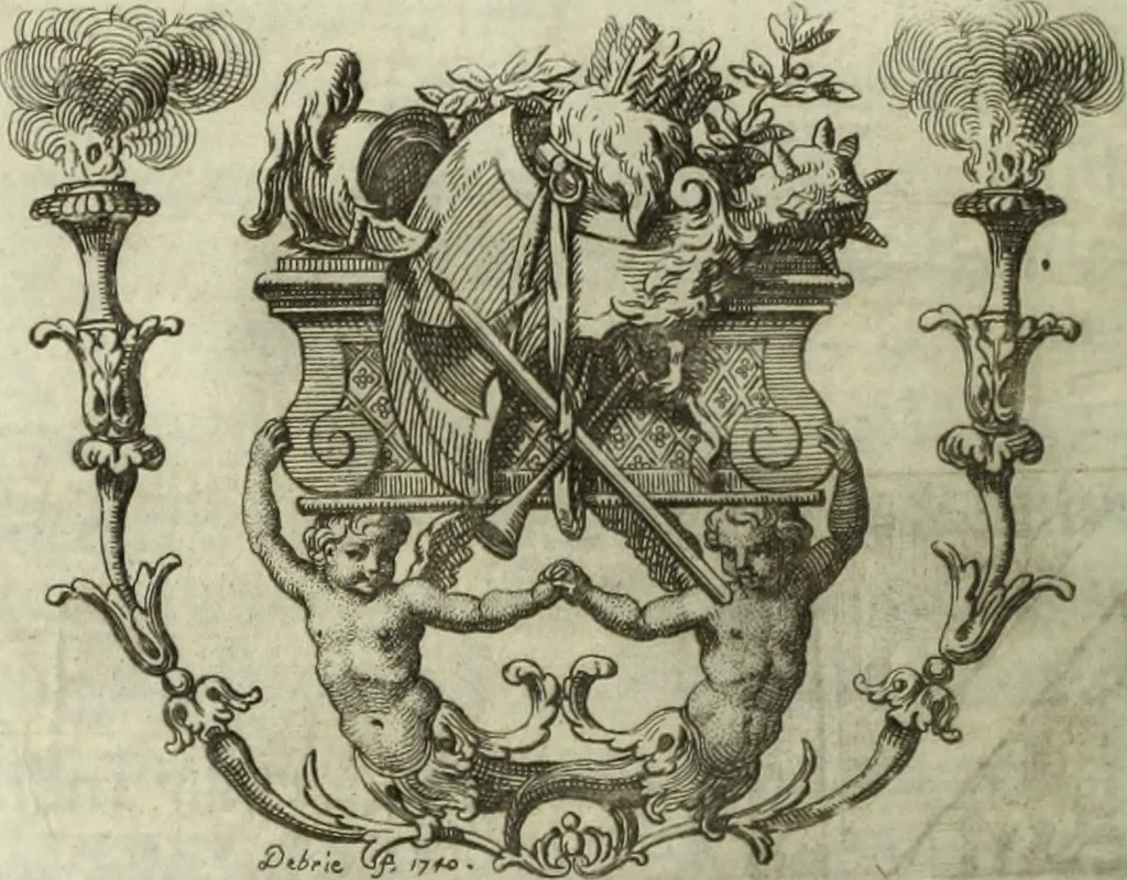 An illustration from Historia genealogica da casa real portugueza : desde a sua origem até o presente, com as familias illustres, que precedem dos reys, e dos serenissimos duques de Bragança ..., 1735, leaf 409