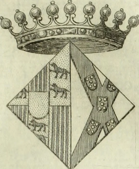 An illustration from Historia genealogica da casa real portugueza : desde a sua origem até o presente, com as familias illustres, que precedem dos reys, e dos serenissimos duques de Bragança ..., 1735, leaf 410
