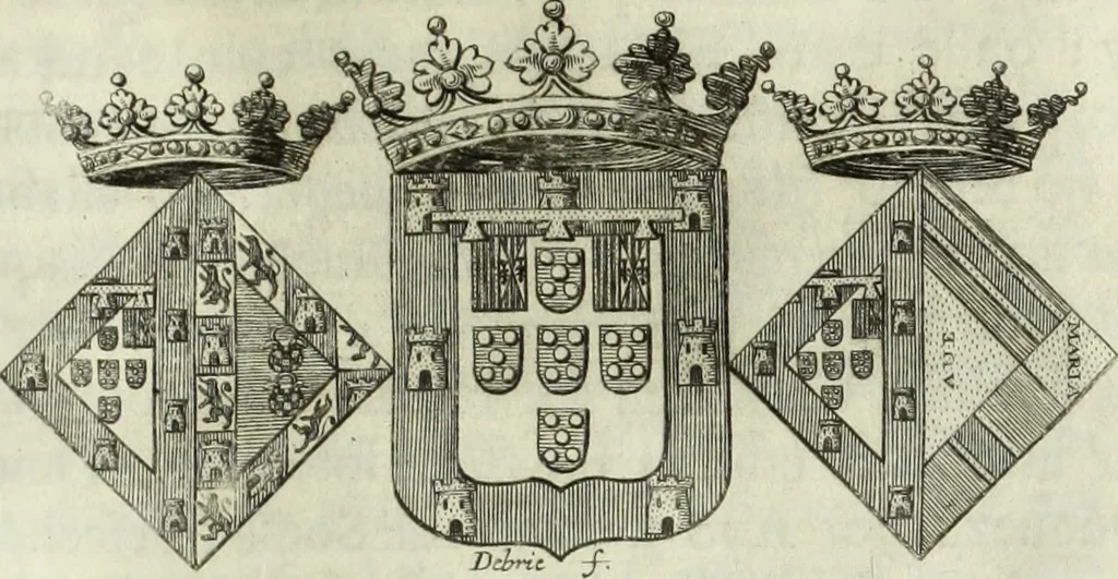 An illustration from Historia genealogica da casa real portugueza : desde a sua origem até o presente, com as familias illustres, que precedem dos reys, e dos serenissimos duques de Bragança ..., 1735, leaf 480