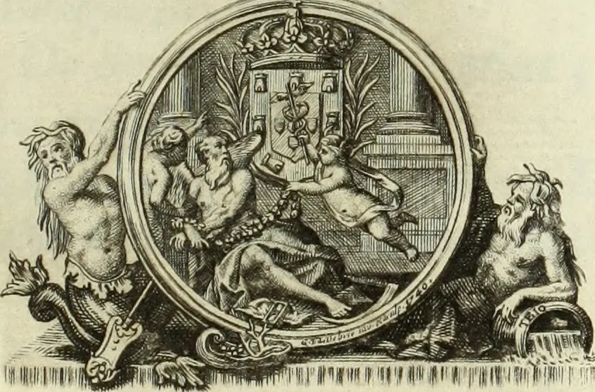 An illustration from Historia genealogica da casa real portugueza : desde a sua origem até o presente, com as familias illustres, que precedem dos reys, e dos serenissimos duques de Bragança ..., 1735, leaf 6