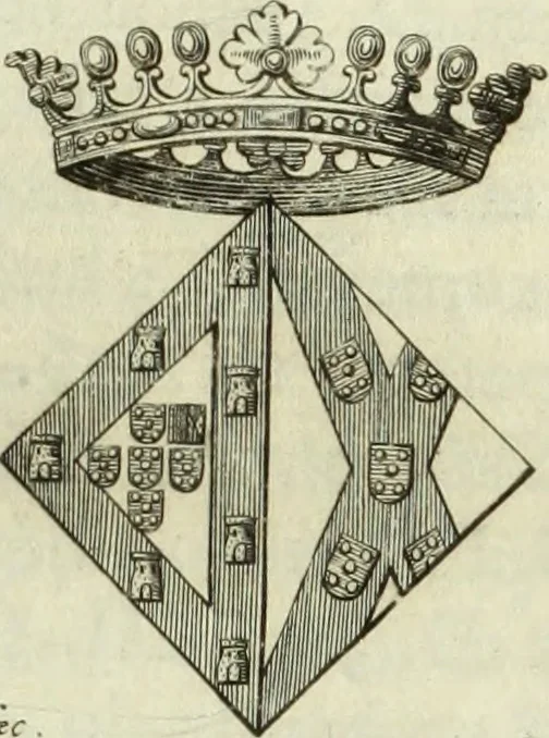 An illustration from Historia genealogica da casa real portugueza : desde a sua origem até o presente, com as familias illustres, que precedem dos reys, e dos serenissimos duques de Bragança ..., 1735, leaf 620