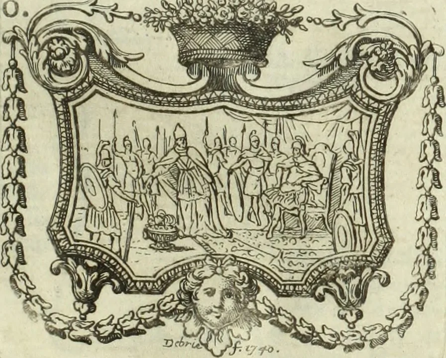 An illustration from Historia genealogica da casa real portugueza : desde a sua origem até o presente, com as familias illustres, que precedem dos reys, e dos serenissimos duques de Bragança ..., 1735, leaf 650