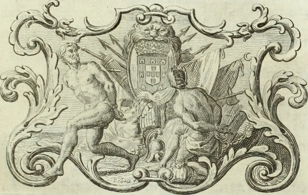 An illustration from Historia genealogica da casa real portugueza : desde a sua origem até o presente, com as familias illustres, que precedem dos reys, e dos serenissimos duques de Bragança ..., 1735, leaf 702