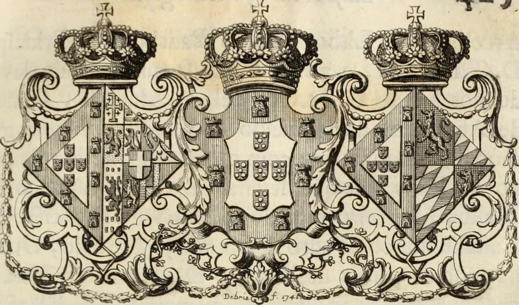 An illustration from Historia genealogica da casa real portugueza : desde a sua origem até o presente, com as familias illustres, que precedem dos reys, e dos serenissimos duques de Bragança ..., 1735, leaf 436