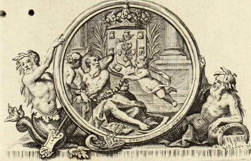 An illustration from Historia genealogica da casa real portugueza : desde a sua origem até o presente, com as familias illustres, que precedem dos reys, e dos serenissimos duques de Bragança ..., 1735, leaf 6