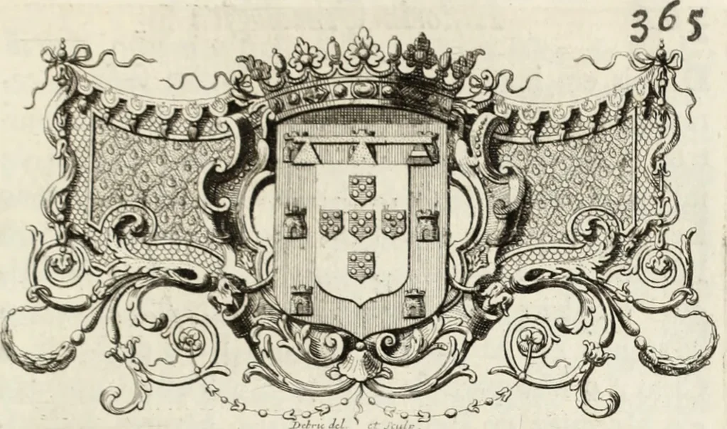 An illustration from Historia genealogica da casa real portugueza : desde a sua origem até o presente, com as familias illustres, que precedem dos reys, e dos serenissimos duques de Bragança, 1735, leaf 378