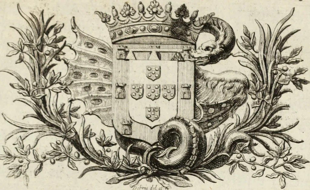 An illustration from Historia genealogica da casa real portugueza : desde a sua origem até o presente, com as familias illustres, que precedem dos reys, e dos serenissimos duques de Bragança, 1735, leaf 422