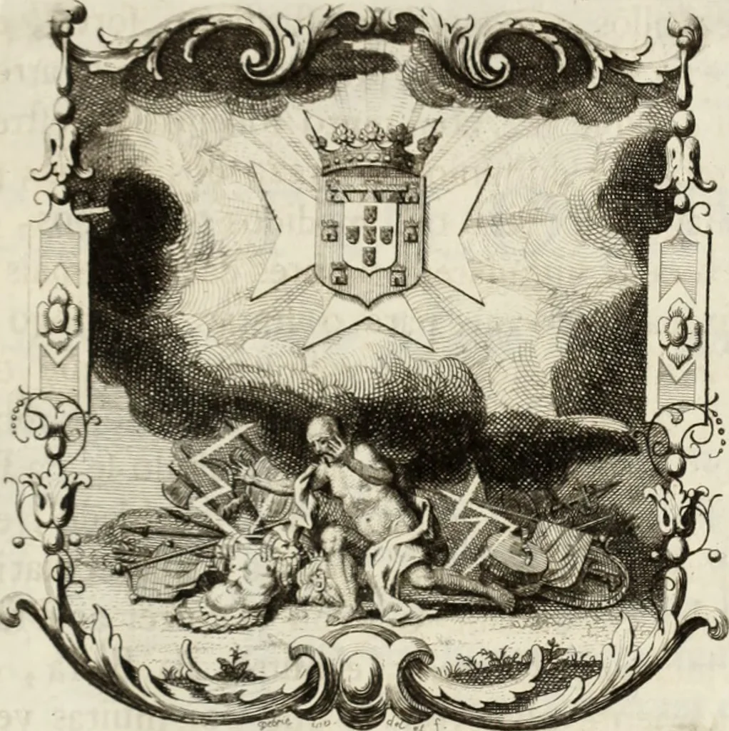 An illustration from Historia genealogica da casa real portugueza : desde a sua origem até o presente, com as familias illustres, que precedem dos reys, e dos serenissimos duques de Bragança, 1735, leaf 436