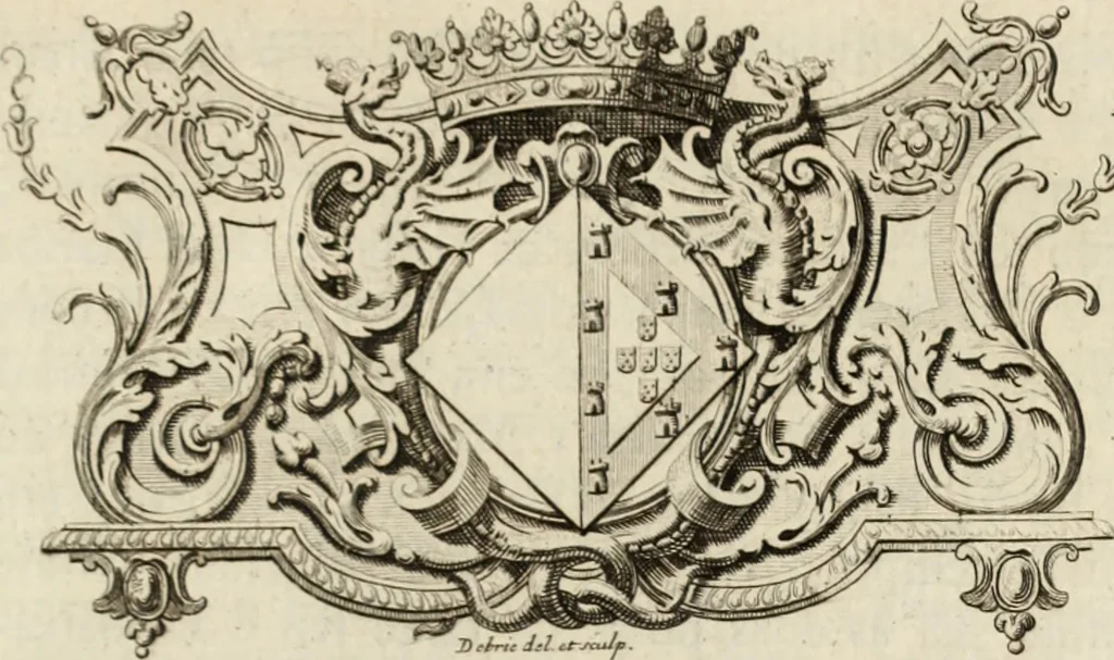 An illustration from Historia genealogica da casa real portugueza : desde a sua origem até o presente, com as familias illustres, que precedem dos reys, e dos serenissimos duques de Bragança, 1735, leaf 460