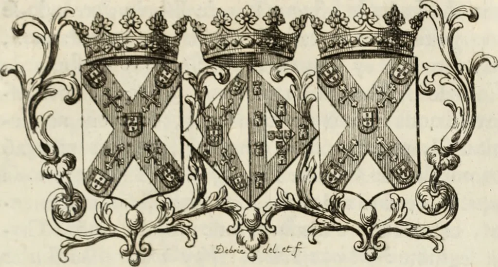 An illustration from Historia genealogica da casa real portugueza : desde a sua origem até o presente, com as familias illustres, que precedem dos reys, e dos serenissimos duques de Bragança, 1735, leaf 472