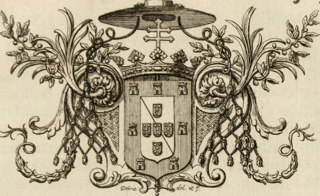 An illustration from Historia genealogica da casa real portugueza : desde a sua origem até o presente, com as familias illustres, que precedem dos reys, e dos serenissimos duques de Bragança, 1735, leaf 528