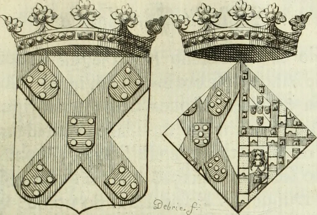 An illustration from Historia genealogica da casa real portugueza : desde a sua origem até o presente, com as familias illustres, que precedem dos reys, e dos serenissimos duques de Bragança, 1735, leaf 204