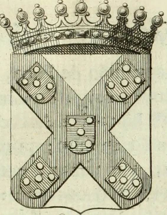 An illustration from Historia genealogica da casa real portugueza : desde a sua origem até o presente, com as familias illustres, que precedem dos reys, e dos serenissimos duques de Bragança, 1735, leaf 608