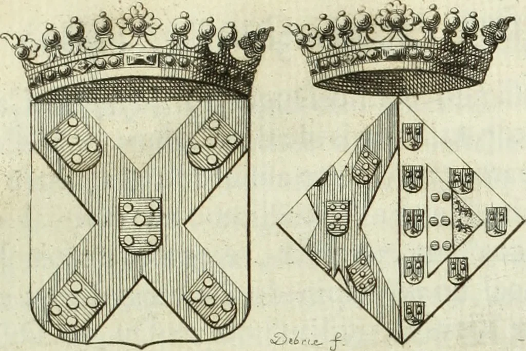 An illustration from Historia genealogica da casa real portugueza : desde a sua origem até o presente, com as familias illustres, que precedem dos reys, e dos serenissimos duques de Bragança, 1735, leaf 62