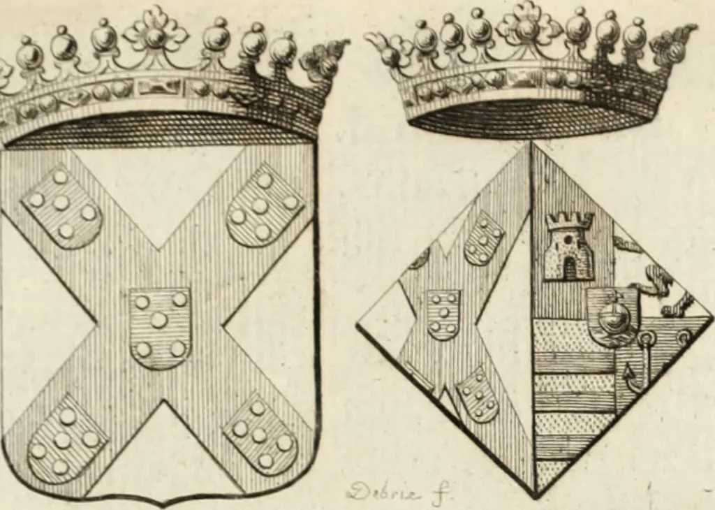 An illustration from Historia genealogica da casa real portugueza : desde a sua origem até o presente, com as familias illustres, que precedem dos reys, e dos serenissimos duques de Bragança, 1735, leaf 462