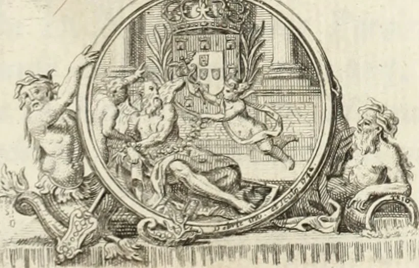 An illustration from Historia genealogica da casa real portugueza : desde a sua origem até o presente, com as familias illustres, que precedem dos reys, e dos serenissimos duques de Bragança, 1735, leaf 8