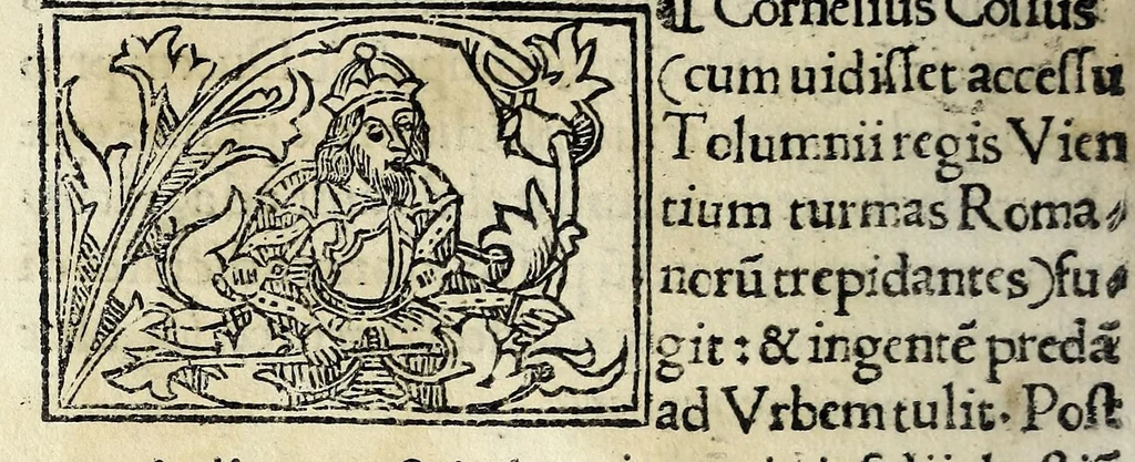 An illustration from Historia illvst. Romanorvm a Iano vsq. ad captam a Gotthis vrbem, 1510, leaf 34