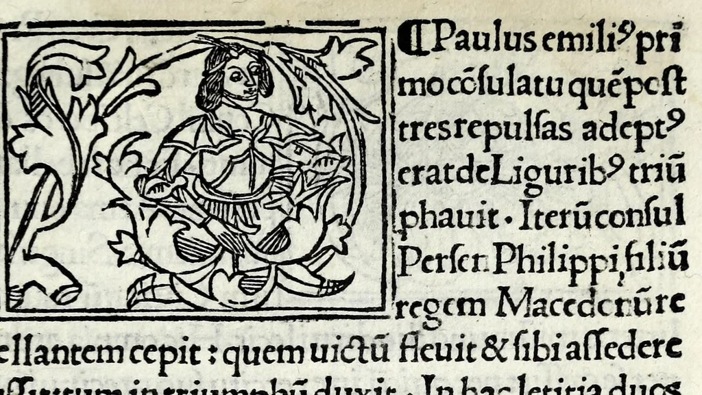 An illustration from Historia illvst. Romanorvm a Iano vsq. ad captam a Gotthis vrbem, 1510, leaf 47